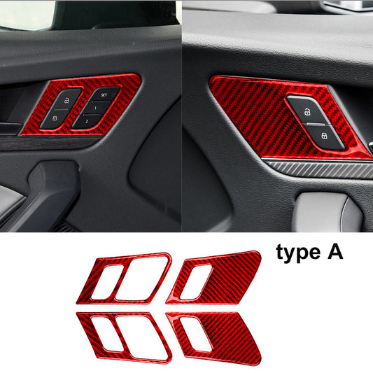 4Pcs for Audi Q5 Red Carbon Fiber Interior Door Handle Cover Trim Type A 2018-21