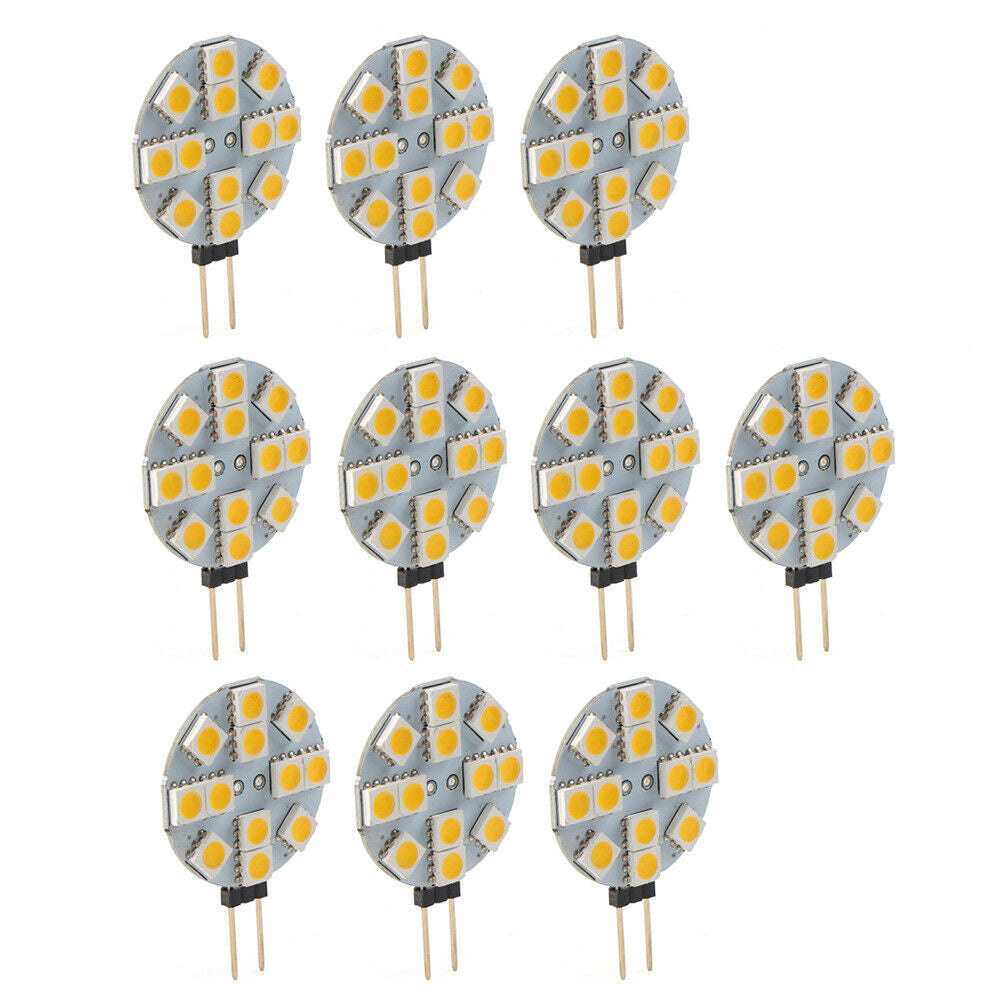 G4 Socket LED Light Bulb White 5050 SMD 12 Round Bulb 10Pcs For Car RV Landscape