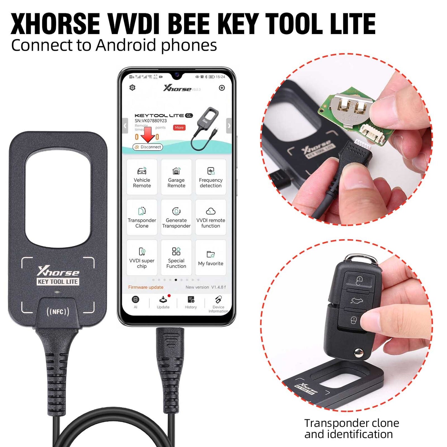 VVDI BEE K-ey Tool Lite XKB501EN Generate Transponder With 6x Remote Ke-y