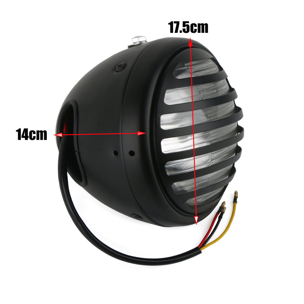 7 Headlight Motorcycle Motorbike LED Front Light Headlamp Universal+Grill Black