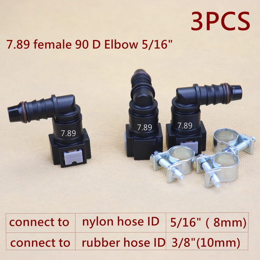 3PCS 90 Deg Elbow SAE 7.89 Fuel Line Quick Release Connector Nylon Hose ID 5/16¡±