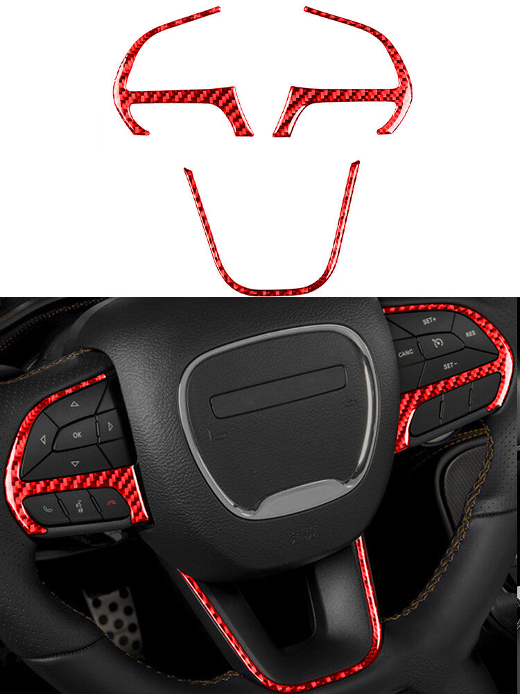 Red Steering Wheel Button Trim Cover Carbon Fiber for Dodge for Challenger 2015-2020