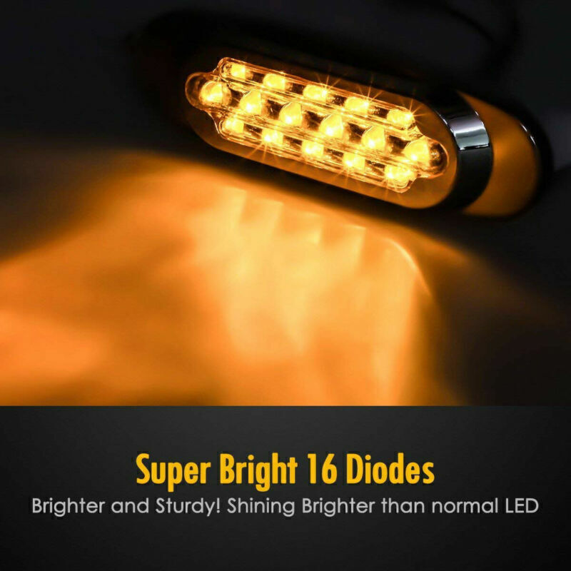 14x 6.5 Clear/Amber 16-LED Trailer RV Side Marker Turn Signal Lights Chrome 12V
