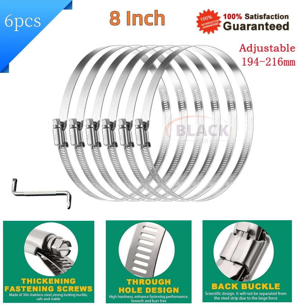 8-inch hose clamp, stainless steel dryer ventilation hose, metal worm drive gear hose clamp