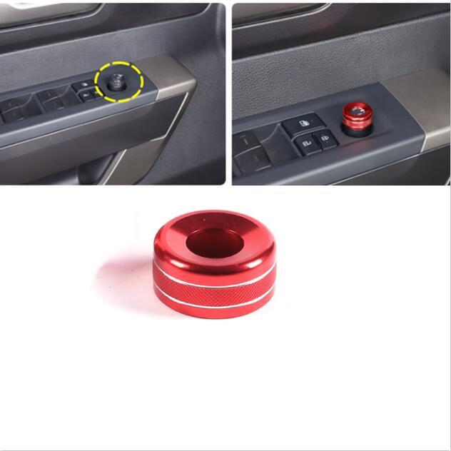 Protective cover for red aluminum rearview mirror adjustment knob, suitable for Toyota Tundra 2022-2024.