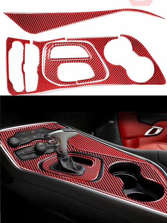 Red 4Pcs Gear Shift Trim Cover Decor Carbon Fiber for Dodge for Challenger 2015-2020