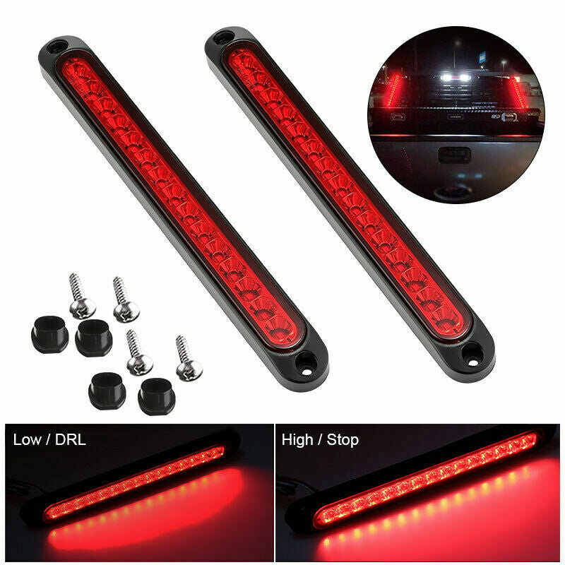 2X Red 15 LED Sealed Truck Trailer DRL Strip Brake Stop Rear Turn Tail Light Bar