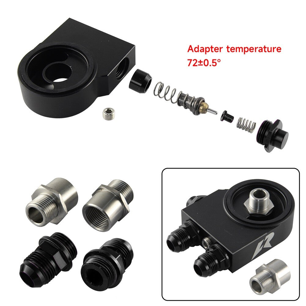 Aluminum OIL FILTER ADAPTER Thermostat 72¡À0.5¡ã M201.5  3/4-16 UNF  1/4NPT BK