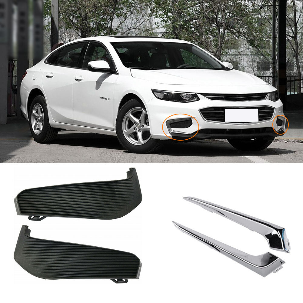 Fits 2016-2018 for Chevrolet Malibu 4PC Bumper Grille Fog Light Lamps Cover Trim Set