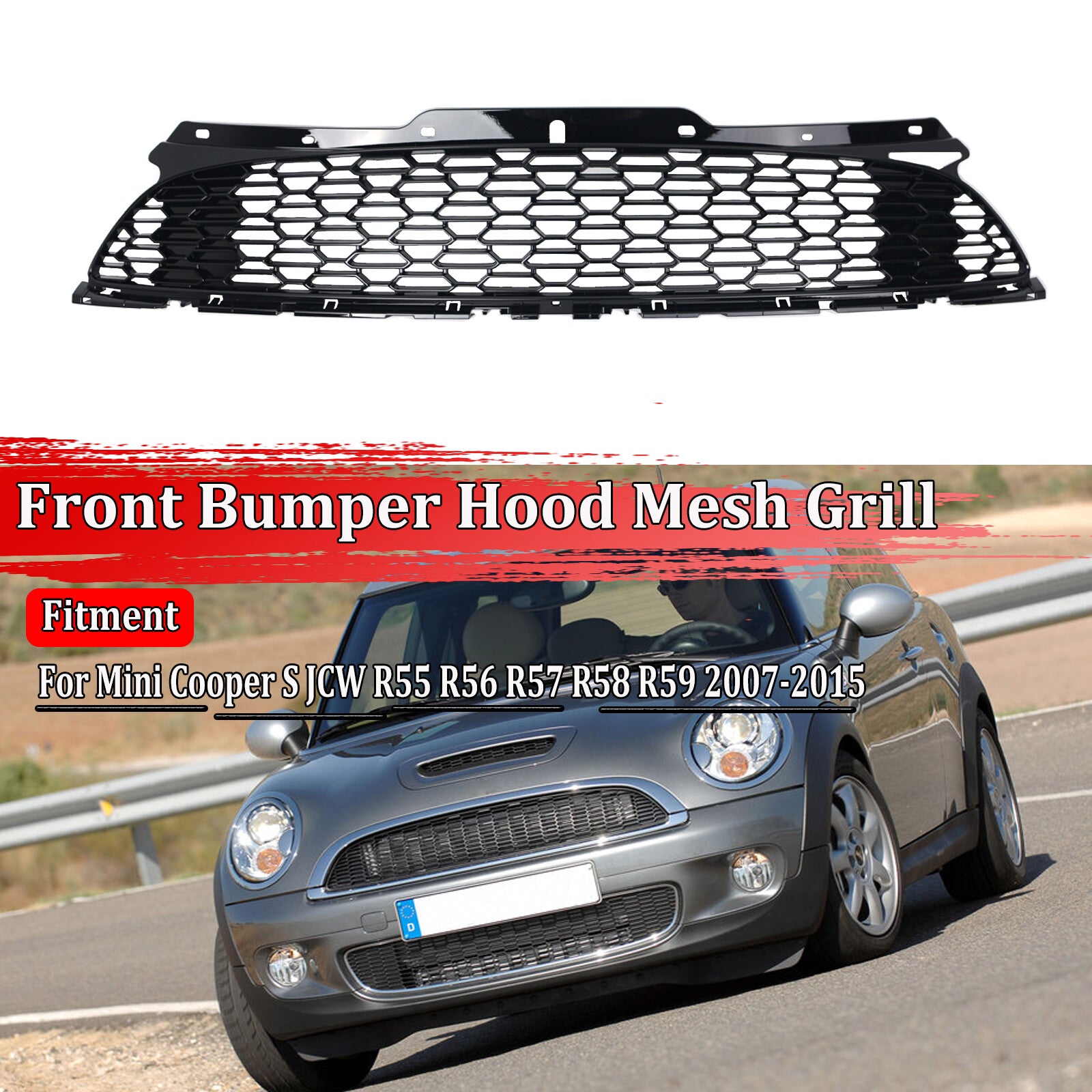 Black front bumper grille for Mini Cooper S R55 R56 R57 2007-15