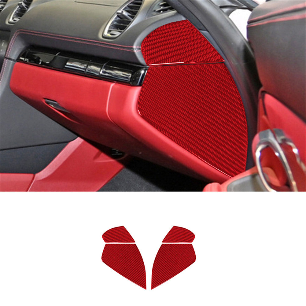 4pcs Red Carbon Fiber Front Dashboard Side Cover Trim for Porsche 718 2016-2022