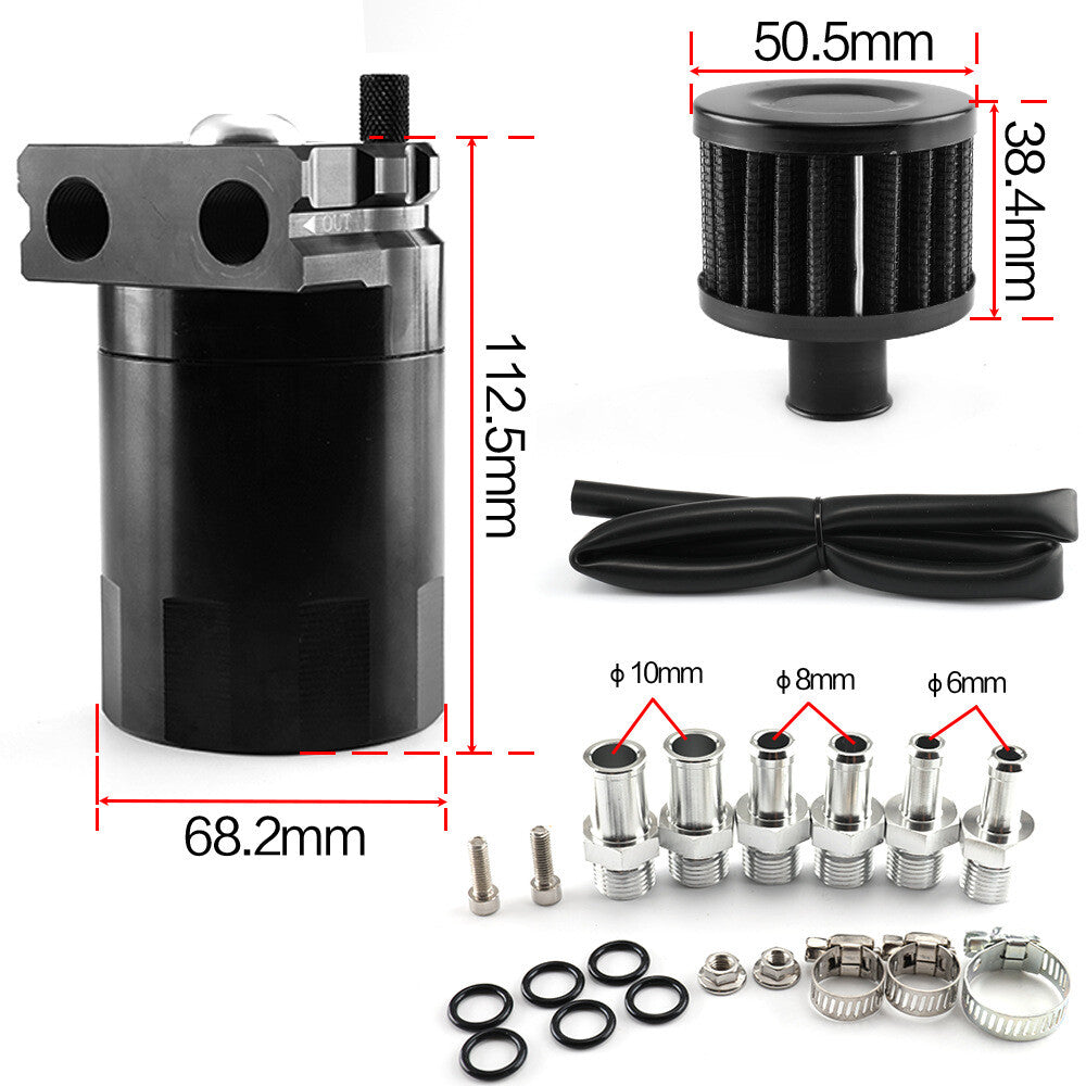 Oil Catch Can Kit Reservoir Baffled Tank with Breather Filter Aluminum Black
