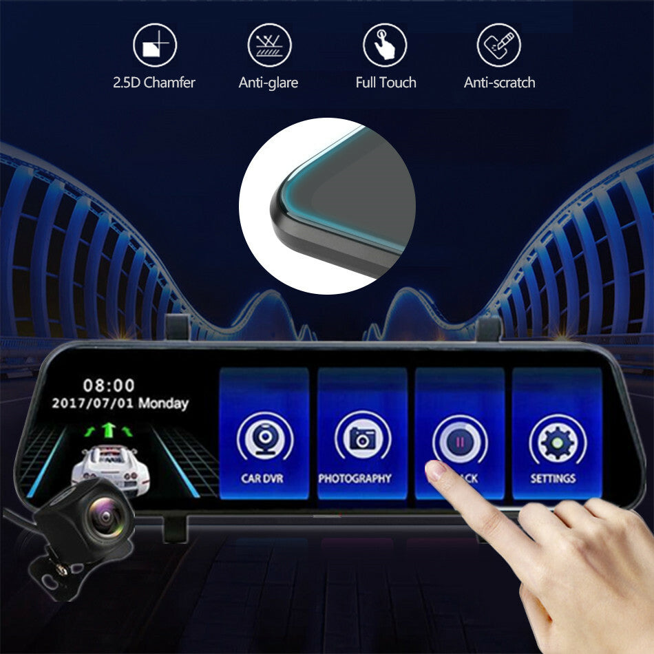 10 Touch Screen Rear View Mirror Camera Cycle Recording Video Recorde Dual Lens