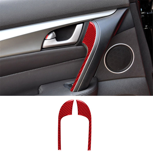 2Pcs Red Rear Door Handle Carbon Fiber Cover Trim Sticker for ACURA TL 2009-2014