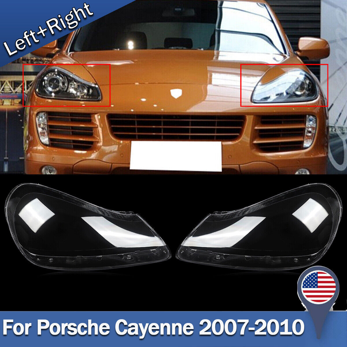 1Pair for Porsche for Cayenne 2007-2010 Headlight Lens Cover Replacement Shells US