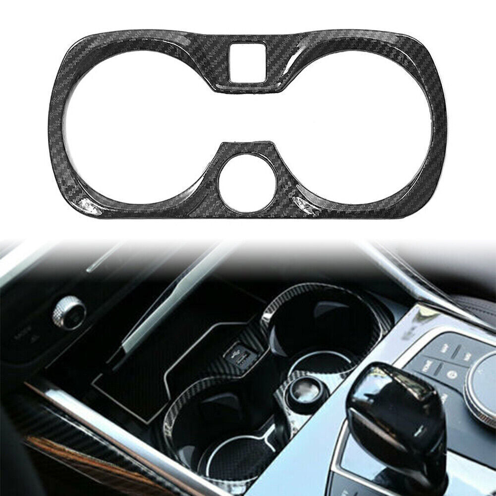Central Console Water Cup Cover Trim Carbon Fiber for BMW 3 Series G20 2019-2021