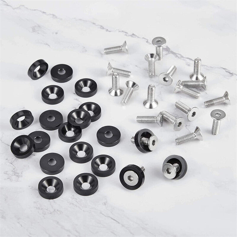 20pcs Black Aluminum Fender Bumper Washer M6 Bolt Engine Bay Dress Up Kit