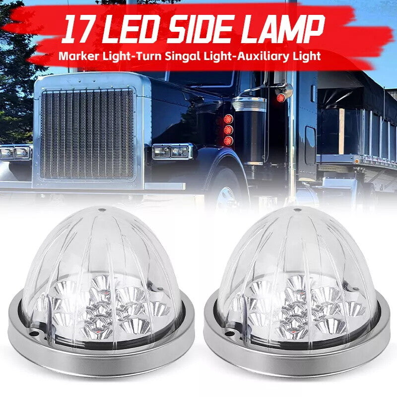 2Pcs For Semi Truck 17 LED Red Turn Signal Side Marker to White Watermelon Light