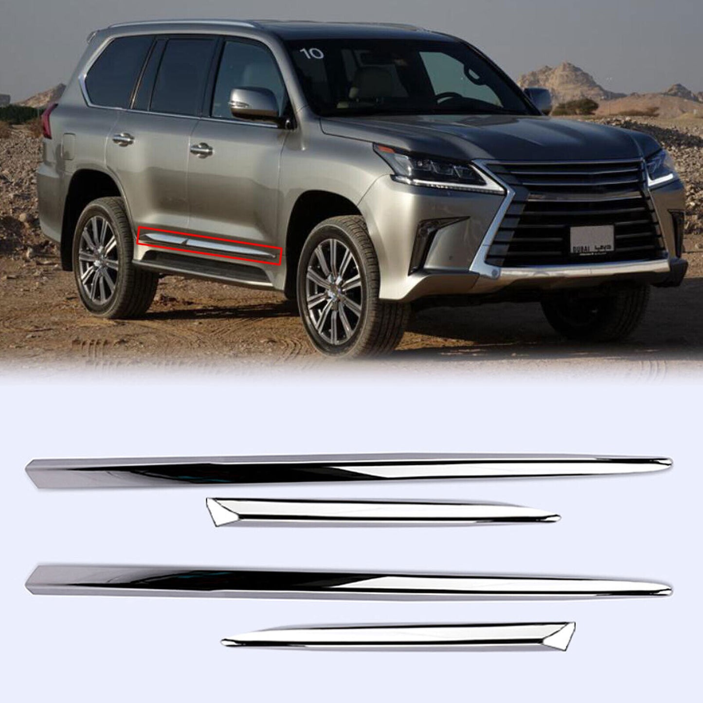 Fit for Lexus LX570 2016-2021 Chrome ABS Side Door Body Molding Cover Trim Decor