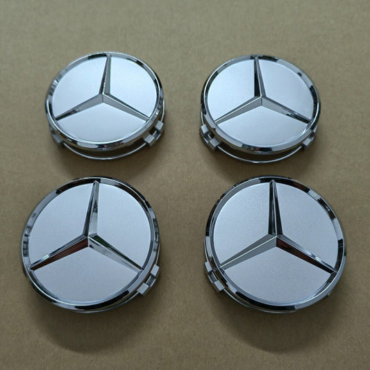 4-piece wheel center caps, silver 75mm rim badges, hubcaps 3