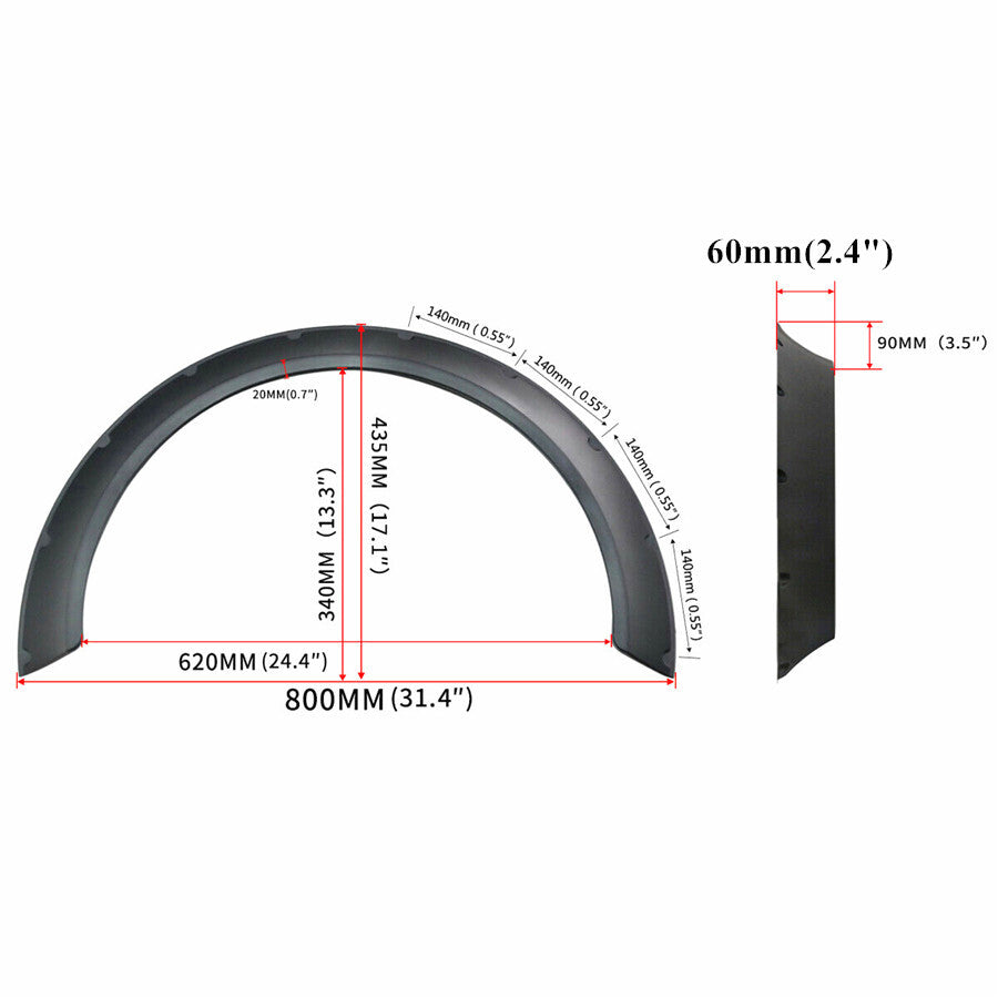 4-Piece 800mm Car SUV Mudguard Flare Extra Wide Body Arch Body Kit Flexible