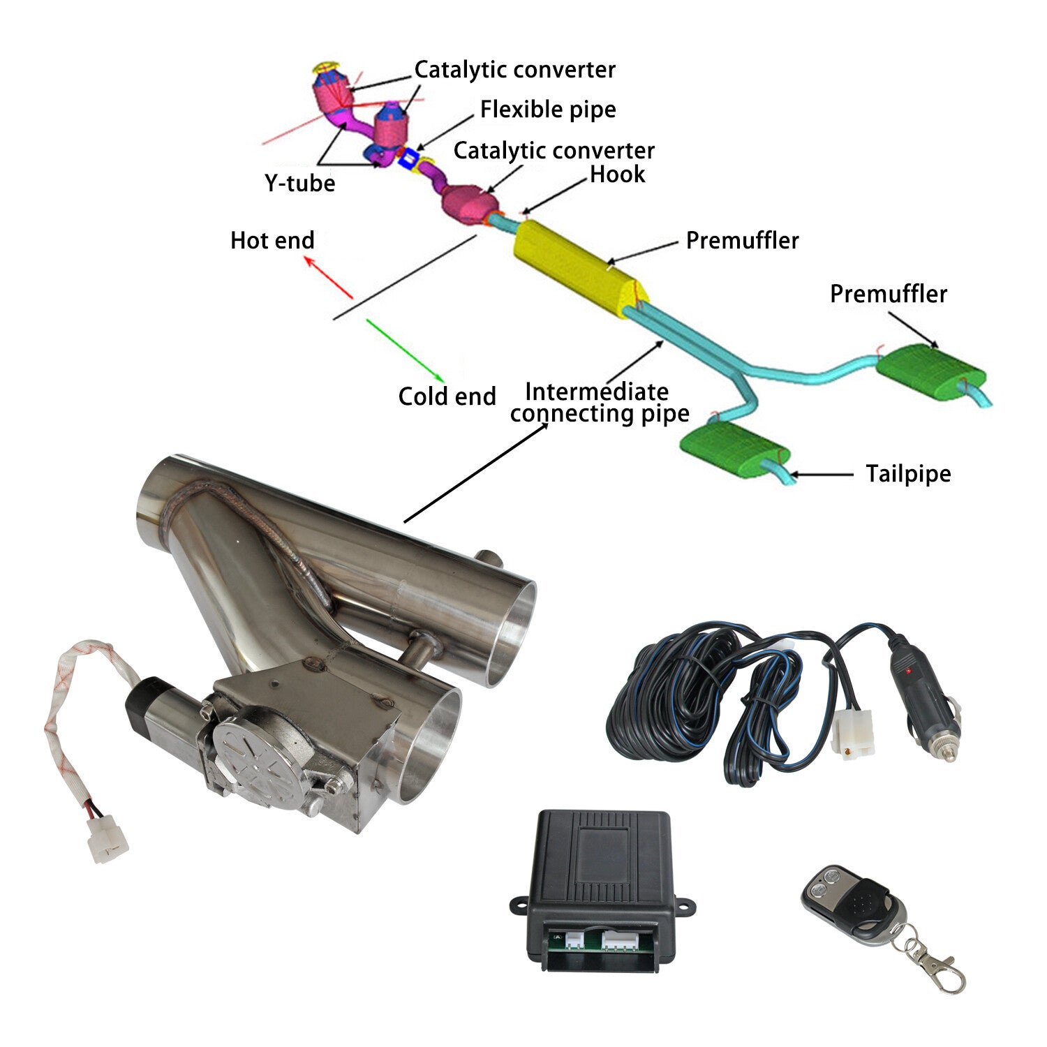 3inch 76mm Electric Exhaust Downpipe Catback Control Dual Valve Control Remote