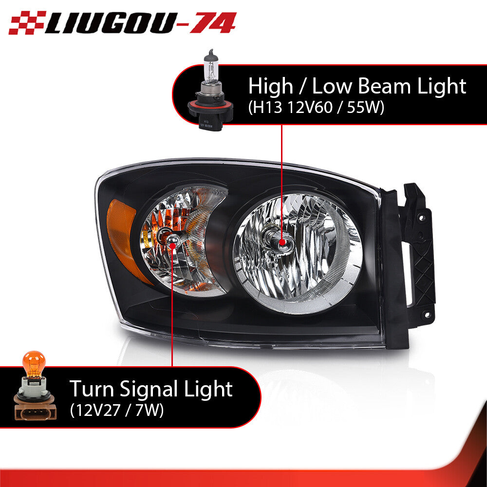 Suitable for 2006 07-09 for Dodge for Ram 1500 2500 3500 Black/Amber Headlight Kit