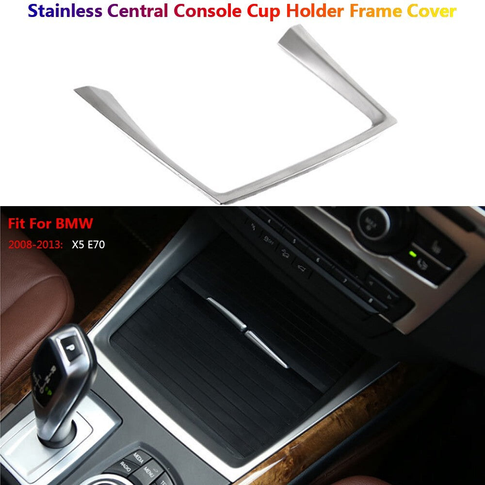 Stainless Steel for BMW X5 X6 E70 E71 Car Center Console Cup Holder Cover Trim