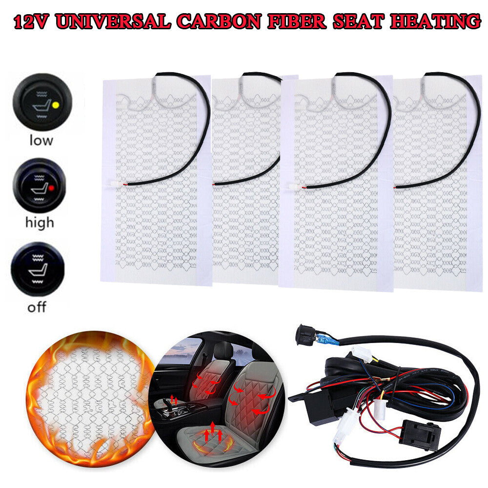 4-Piece Carbon Fiber Heated Car for Seat Heater Cushion with Height/Low Switch - Universal