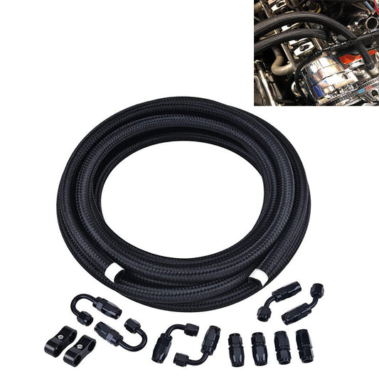 AN8-8AN Fitting Steel Nylon Braided Oil Fuel Line Swivel Hose End 20FT Kit Black