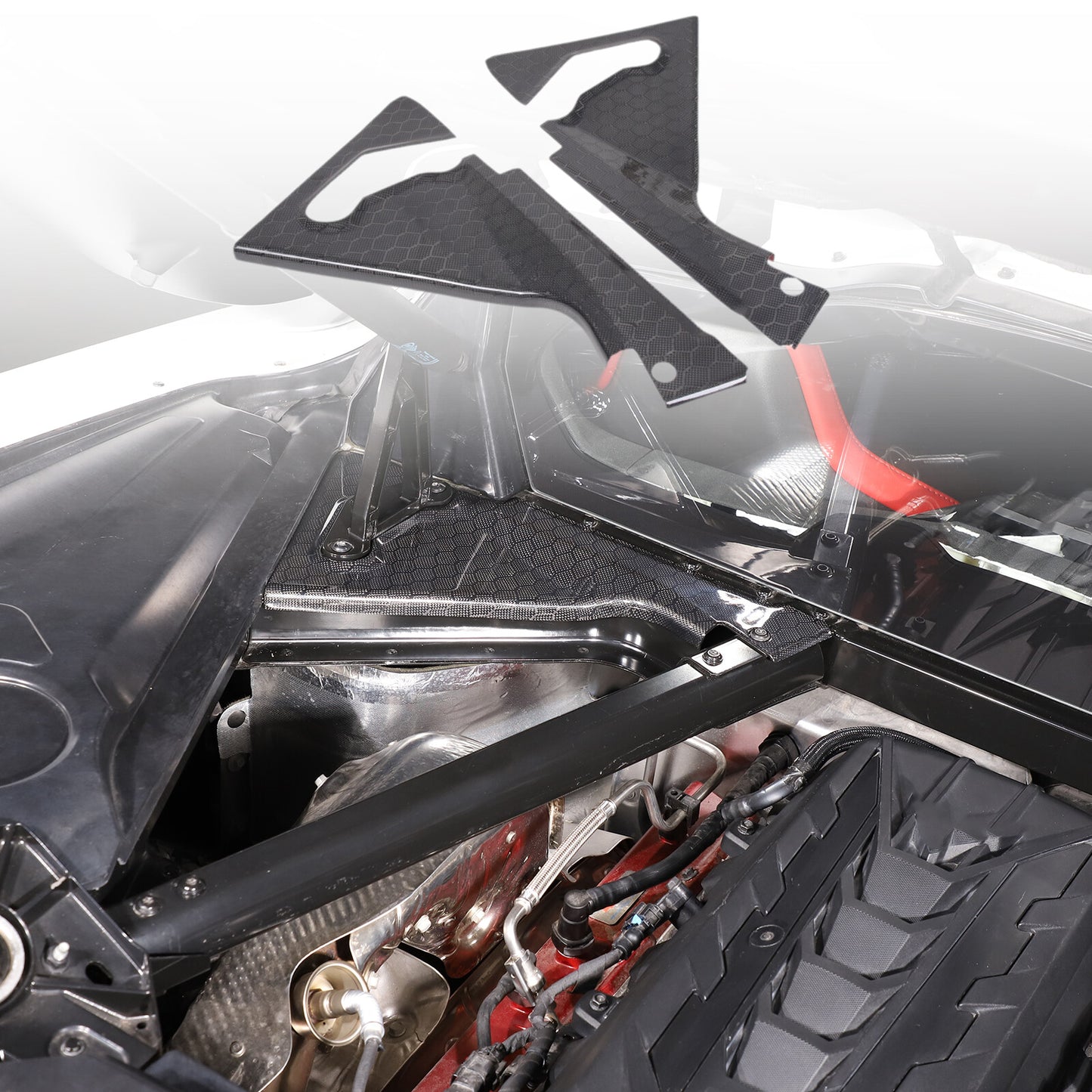 Honeycomb carbon engine bracket trim exterior corner vent cover for Corvette C8
