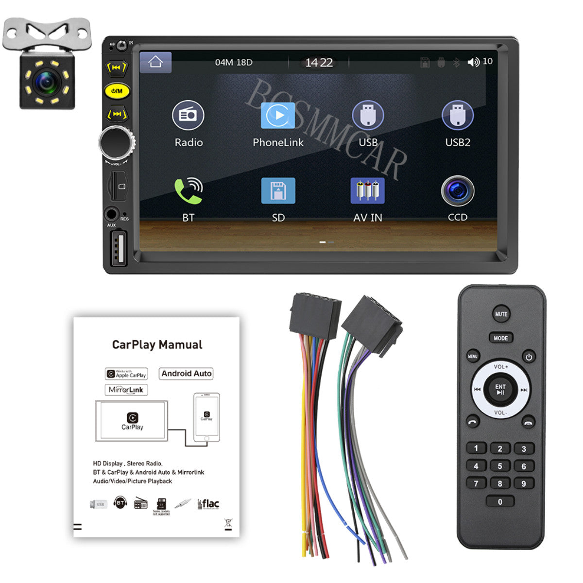 2DIN Car Stereo Radio Touch Screen Bluetooth MP5 Player W/Cam For Apple Carplay