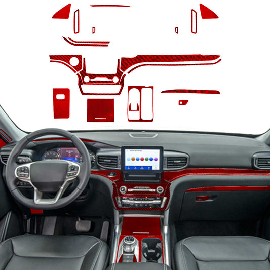 21X Red Carbon Fiber Center Console Dash Cover Trim for Ford Explorer 2020-2023