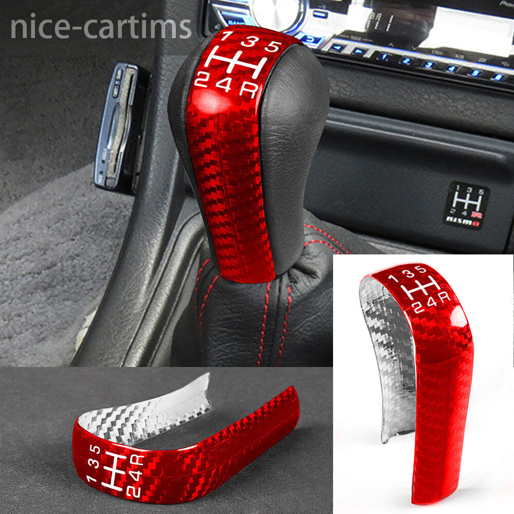 Red Carbon Fiber Console Gear Shift Knob Panel Cover for Nissan GTR R32 R33 R34