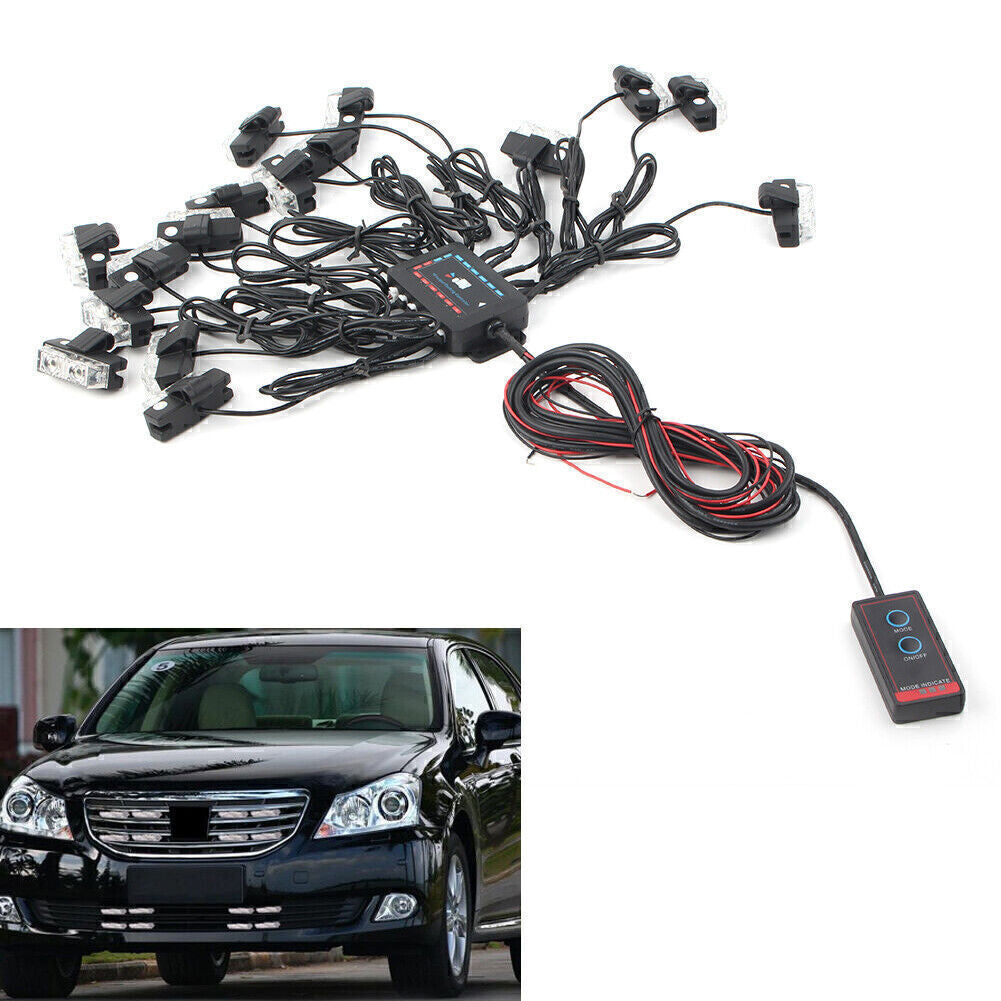 12V 16 LED Car Truck Emergency Warning Wireless Strobe Lights Bar Dash Grill Kit