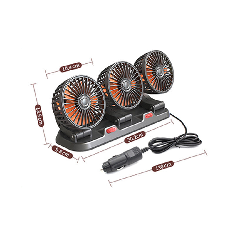 24V Portable Electric 3-Head Car Cooling Fan 2-Speed Adjustable 360¡ã Rotating