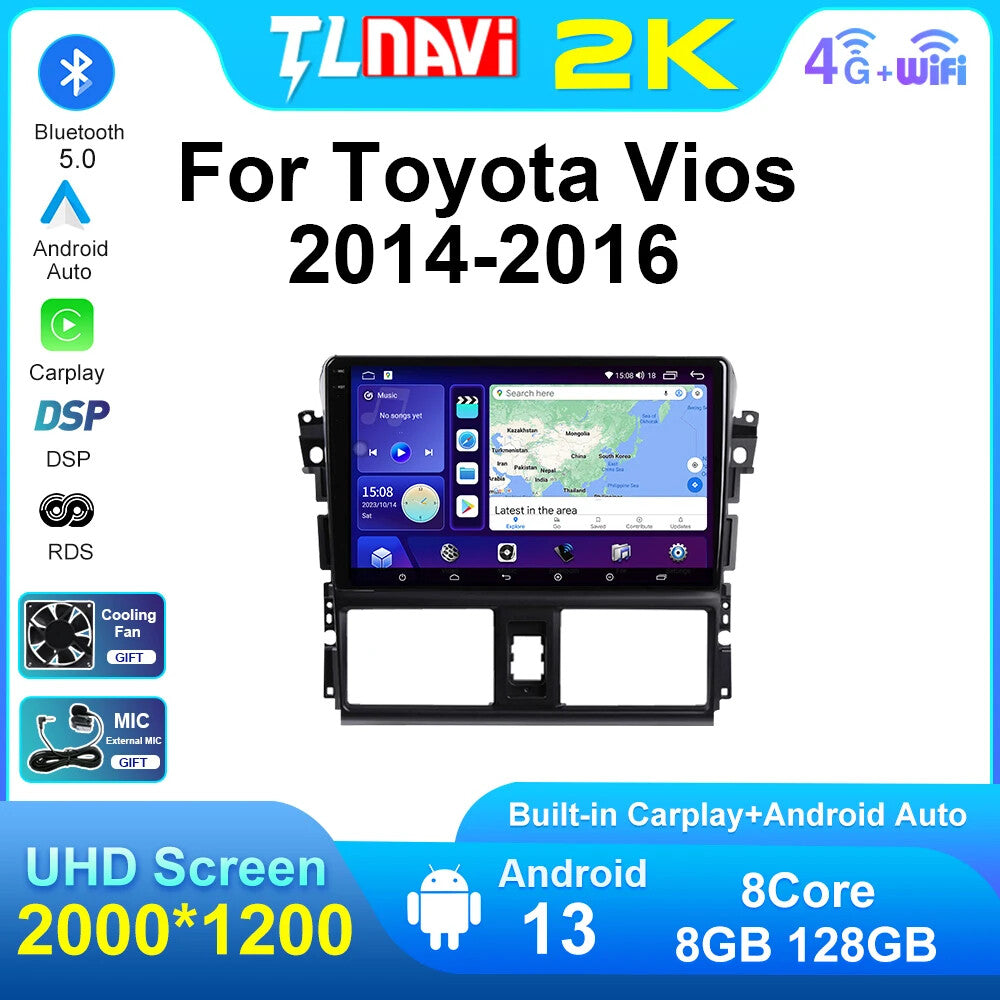 2014-16 for Toyota Vios GPS for Navigator Carplay Car Radio Multimedia Player Screen