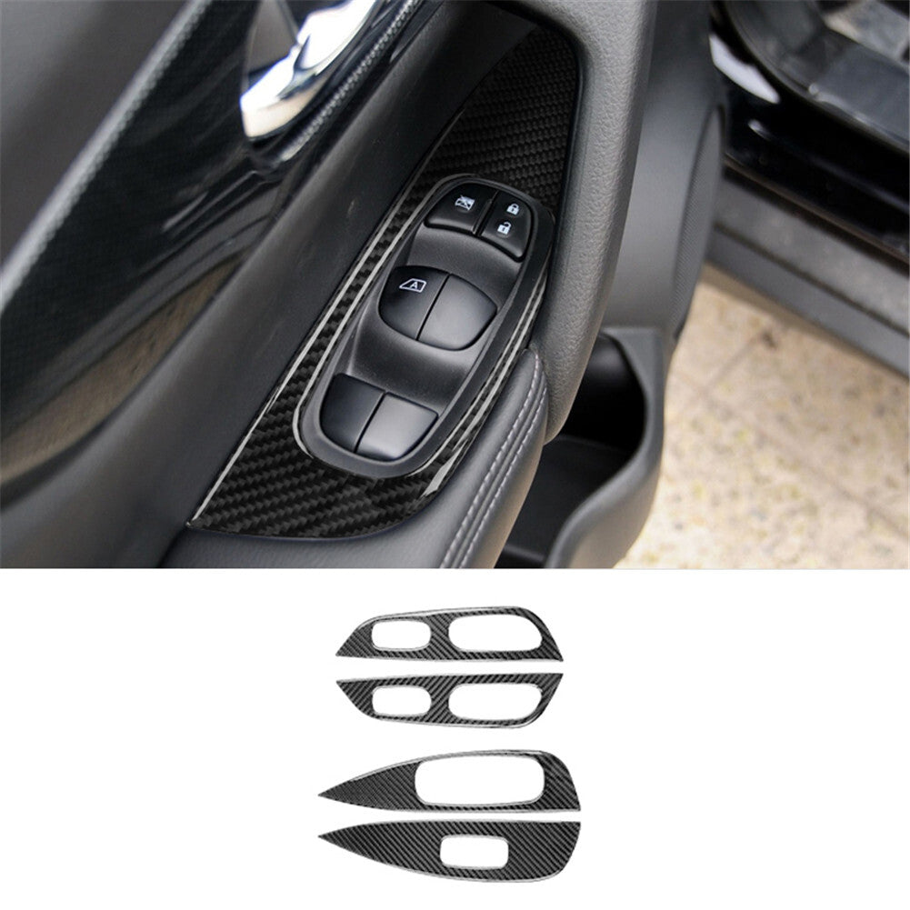 4X Carbon Fiber Door Window Control Panel Cover Trim for Nissan Rogue 2014-2016