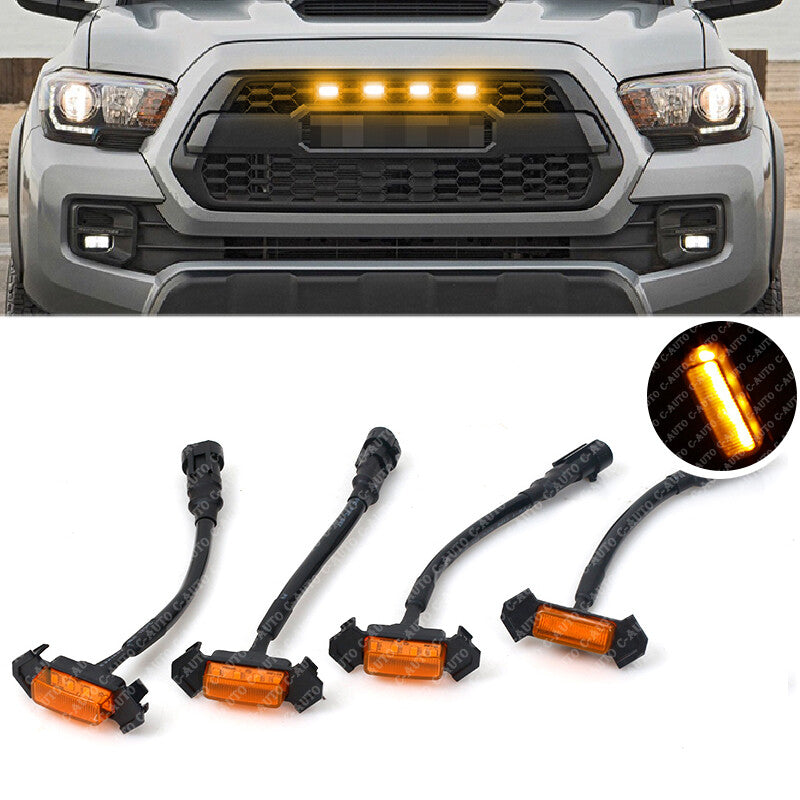 4Pcs yellow lens Car LED Front Grille Amber Lighting for Toyota Tacoma 2016-2020