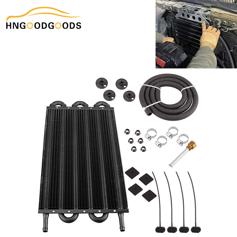 6-line/through-pipe and finned gearbox cooler universal 5/16 oil cooler kit in black