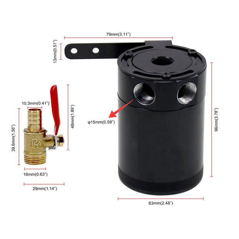 AN8 Oil Catch Can Reservoir Baffled Tank with Breather FilterAdapterHose Black