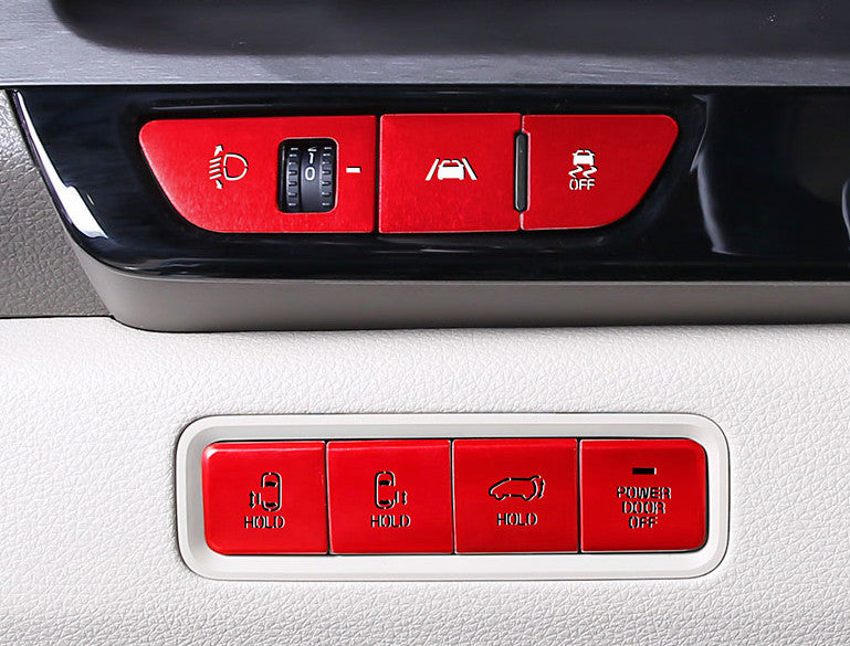 for Kia Carnival 2022-2024 Red Aluminum Headlight Control Button Cover Trim 7PCS