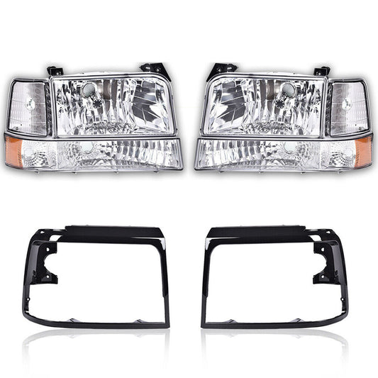 Suitable for 92-96 F150/F250/F350 motorcycles. Transparent headlight + black headlight door panel.