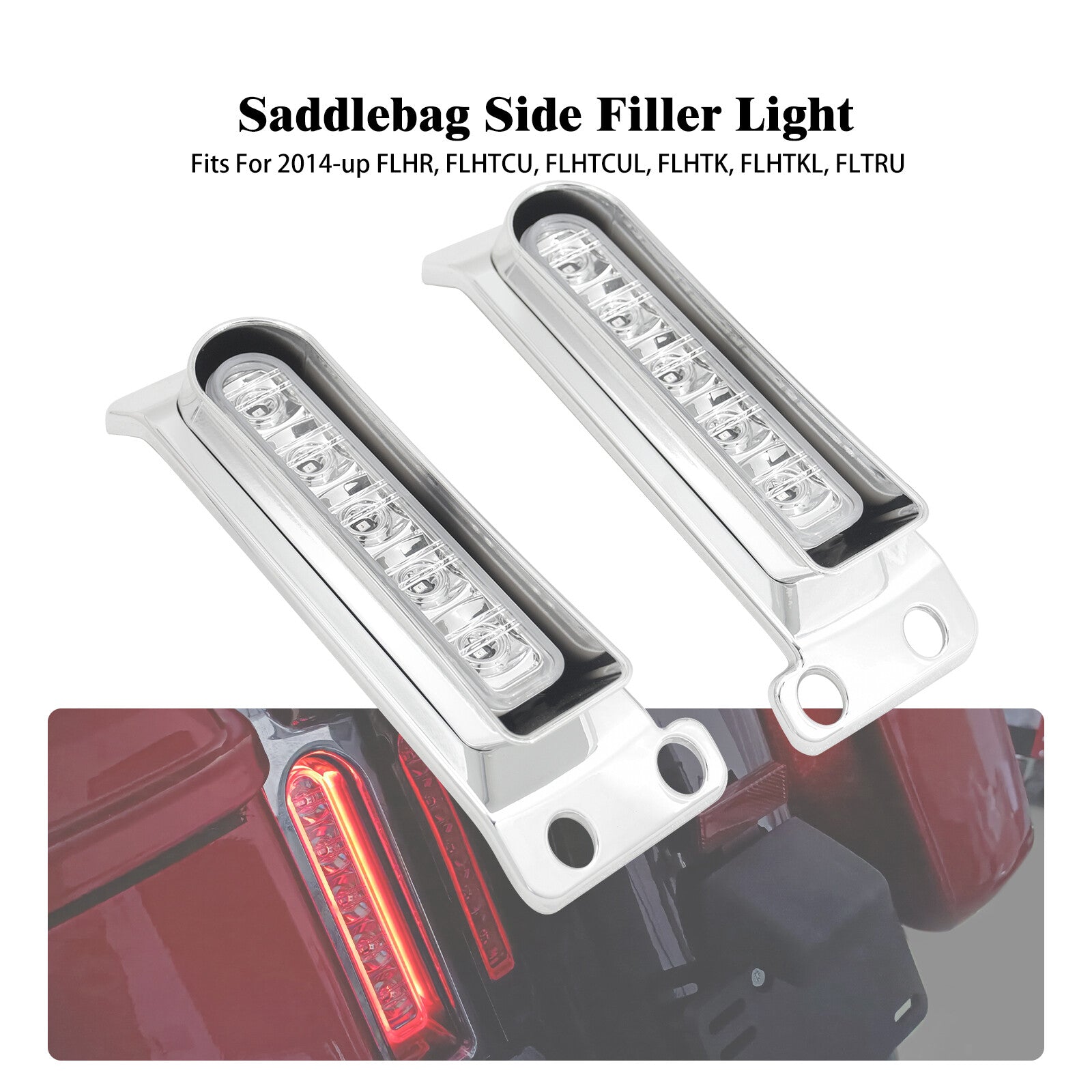 Chrome Saddlebag Filler Support Light Clear Lens for Harley Electra Glide 14-19