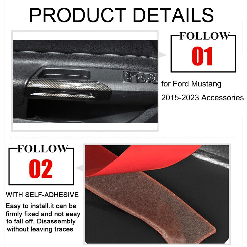 Carbon Fiber Interior Door Handle Armrest Cover Trim for Ford for Mustang 2015-2023