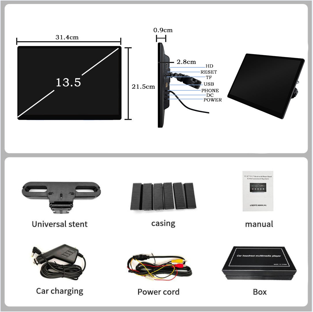 Android 14 Car Headrest Monitor Audio Video Touch Screen WIFI Bluetooth Player