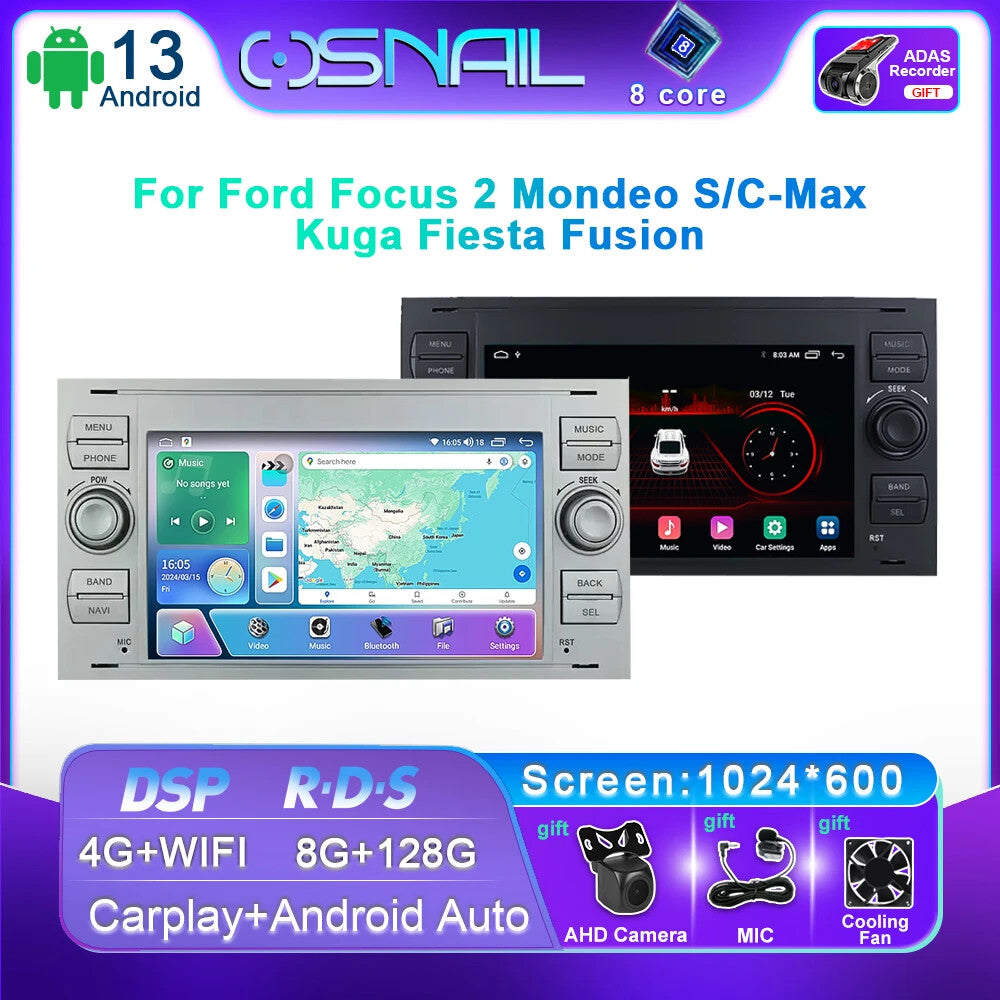 for Ford Focus 2 Mondeo S/C-Max Kuga Fiesta Fusion CarPlay Car Radio Screen GPS