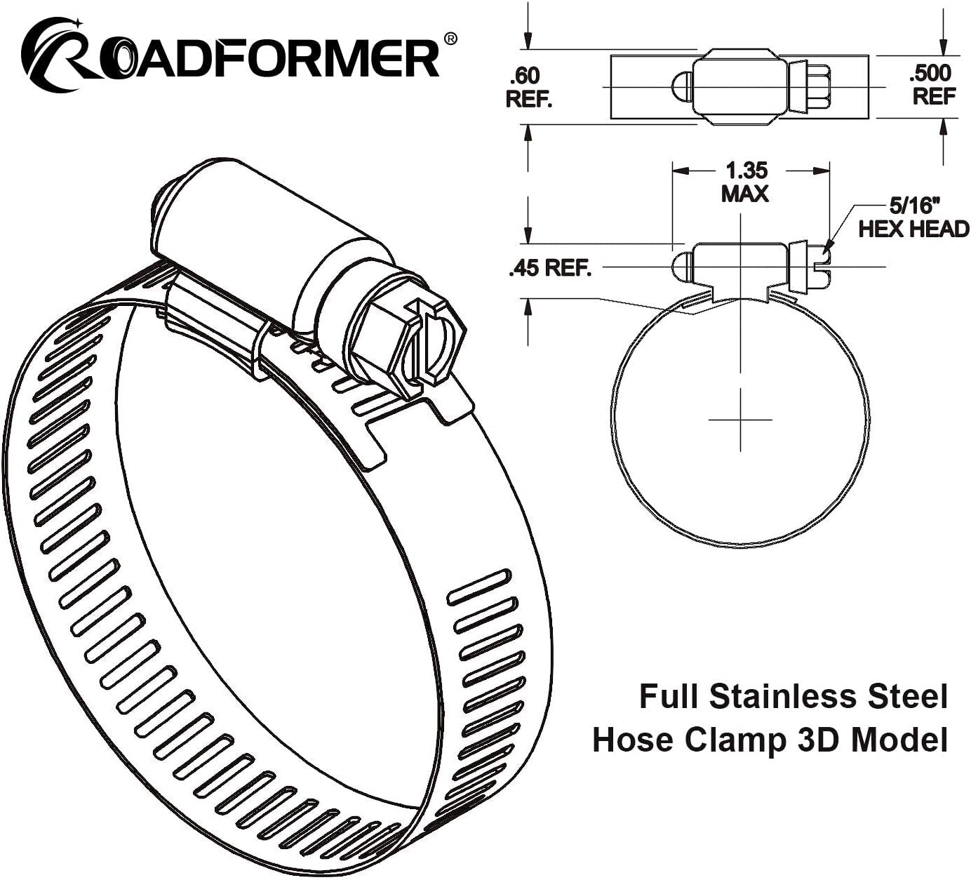 10-pack of worm gear drive hose clamps, 2-inch clamps, 27-51 mm range, for automated piping.