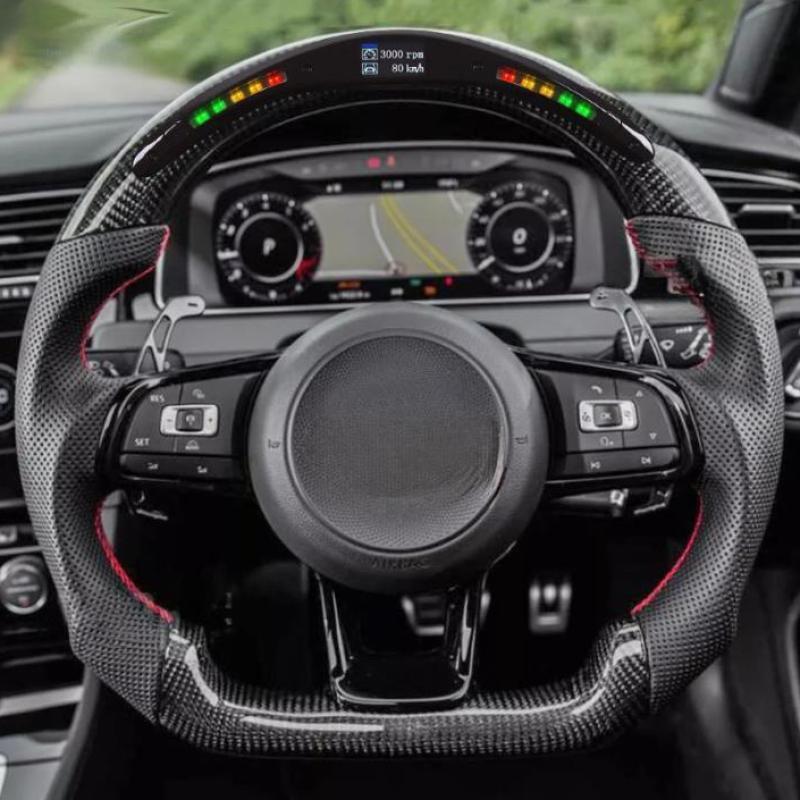 Perforated Leather Carbon Fiber LED Steering Wheel for Volkswagen MK7 R GTI for Golf