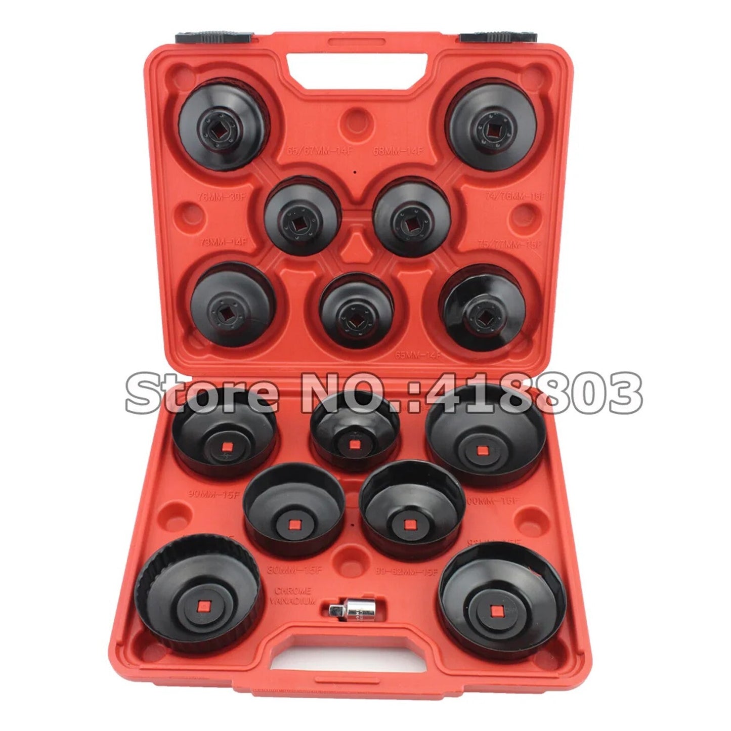 14-piece cup filter wrench tool kit for oil filter removal, socket set, repair, and oil change.